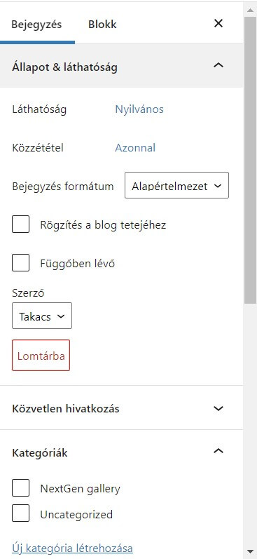 wordpress bejegyzes beallitasok