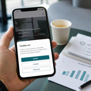 Banner de consimtamant cookie pe telefon pentru Consent Mode v2